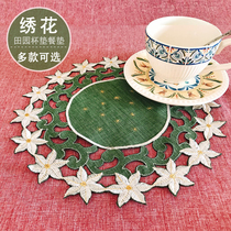 Foreign trade export tail single European pastoral fabric embroidery hollow plate mat Coffee Cup Cup Cup mat table cloth