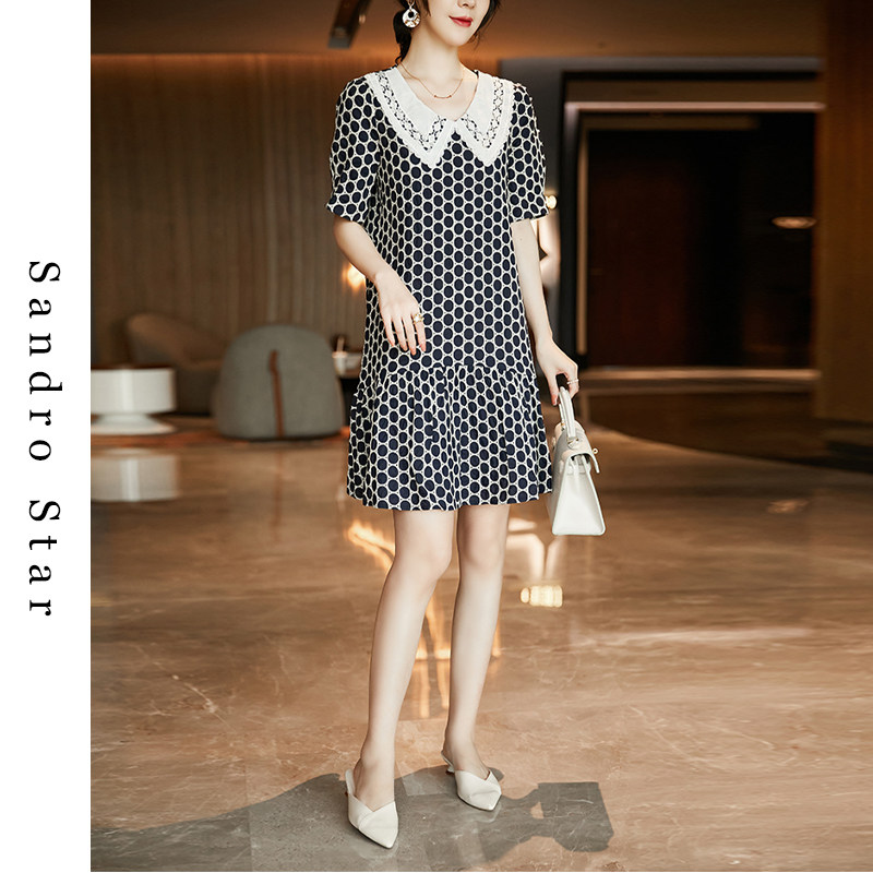 Sandro Star fa Loose With Lean Bubble Sleeves Ocean Dress Woman Summer Wave Point Fat Mm Less Age Large Size A Character Dress