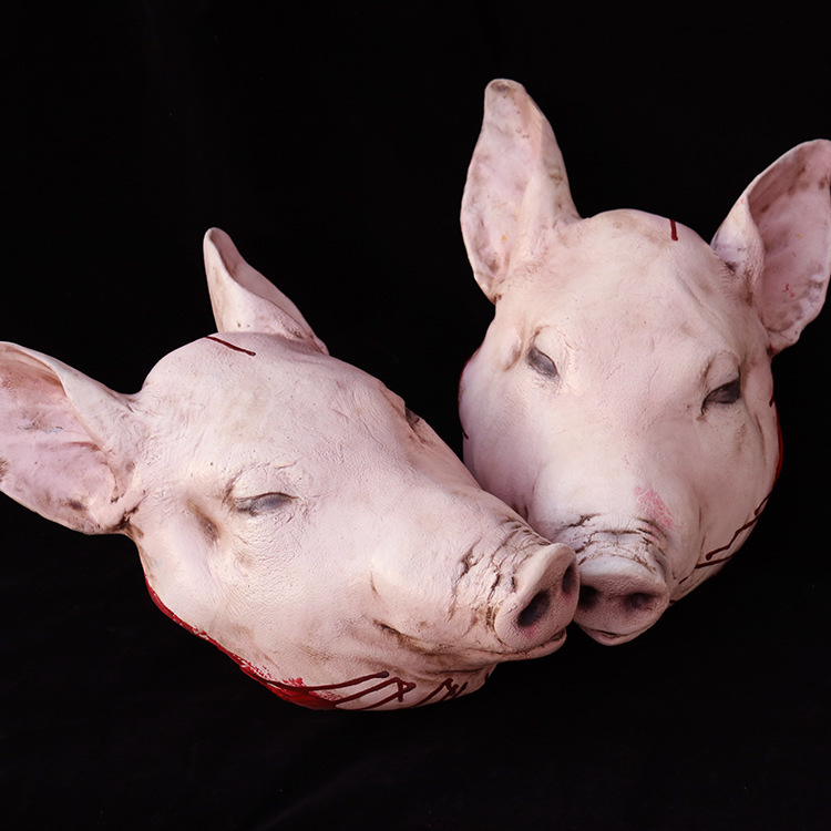 Halloween Horror Animal  Pork Pig Head Model Haunted House Escape Room Script Killing Ornaments Headgear Props