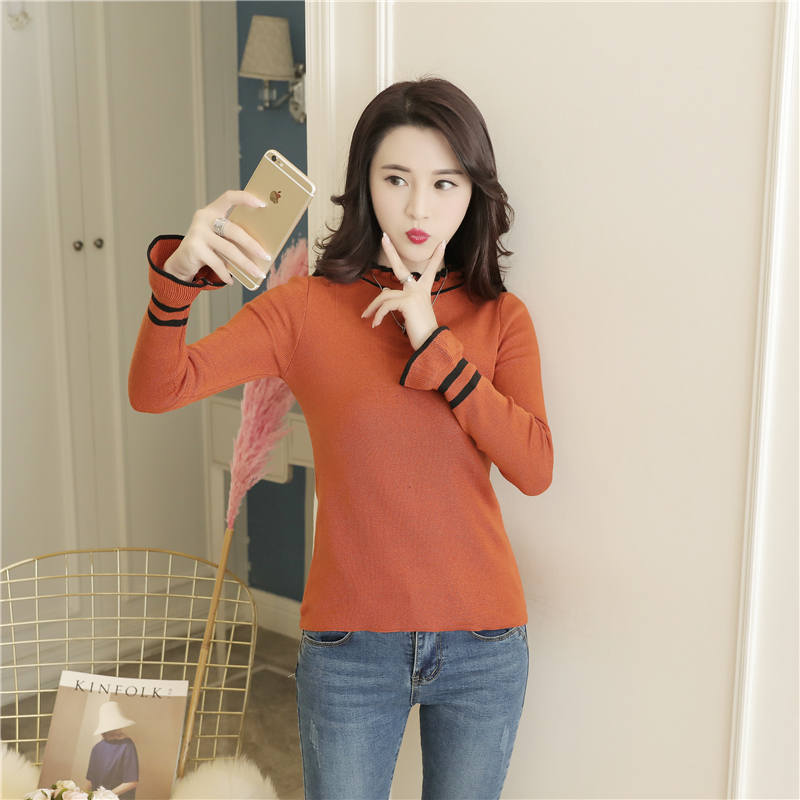 Áo len mùa thu 2018 phiên bản Hàn Quốc mới của áo len cổ lọ tay áo cổ cao nửa cổ cao màu rắn dài tay áo len mỏng mỏng nữ quần áo nữ đẹp