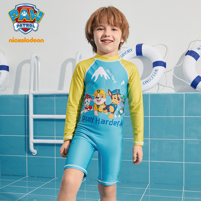 汪汪队儿童泳衣男童小宝宝2021新款中小童速干连体长袖泡温泉泳装