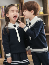 Kindergarten yuan fu chun qiu zhuang two three-piece navy style uniforms for children pupils cotton class uniform spring and autumn suit