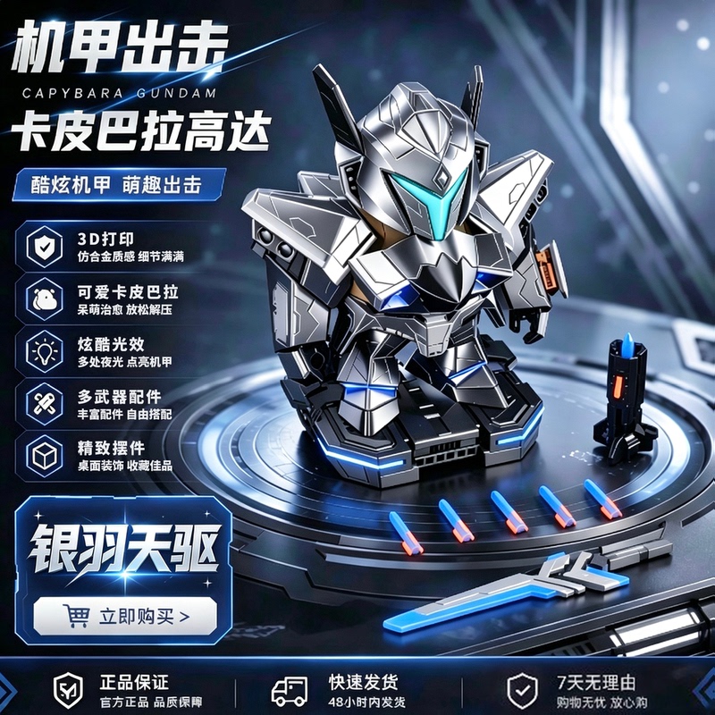 Silver Wing Mecha Capibara Magnetic Toy Wei Yin 3D Printed Figurine Stress Relief Gundam Trendy Toy Gift for Children Silver Wing Mecha Capibara Magnetic Toy Wei Yin 3D Printed Figurine Stress Relief Gundam Trendy Toy Gift for Children