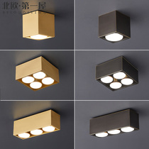 Full copper no main lamp Lighting minimalist living-room Ming Spotlight Home 4-head square bucket liner lamp grille suction top lamp