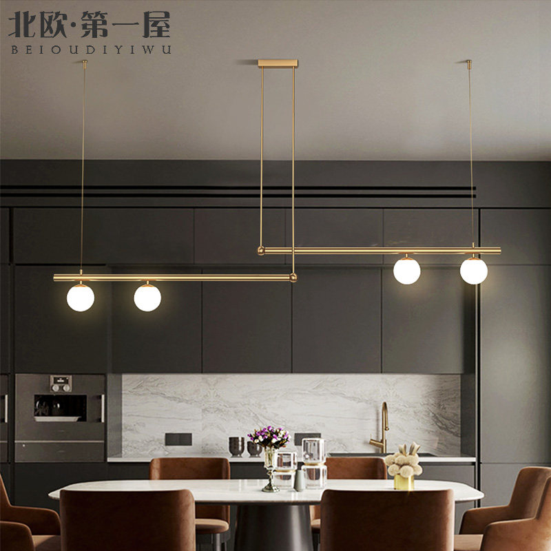 Nordic all-copper dining room chandelier postmodern designer model room front desk bar bedroom dining room dining room strip light