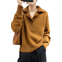 Autumn 2024 new style POLO collar fashionable knitted thickened temperament small sweater pullover sweater top autumn