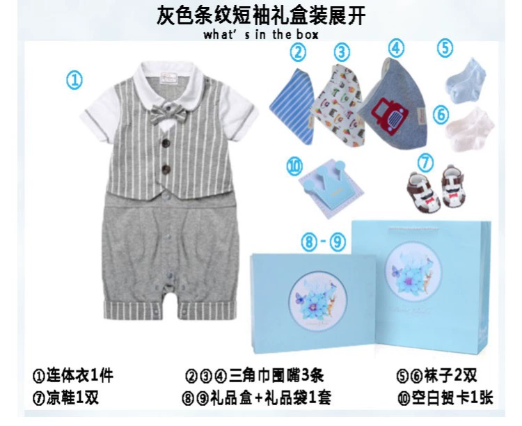 Hộp quà cho bé mùa hè Nam bé Mùa hè ngắn tay Cotton Bông quý ông Haberdash Dress Set Little Prince Baiti Quà tặng