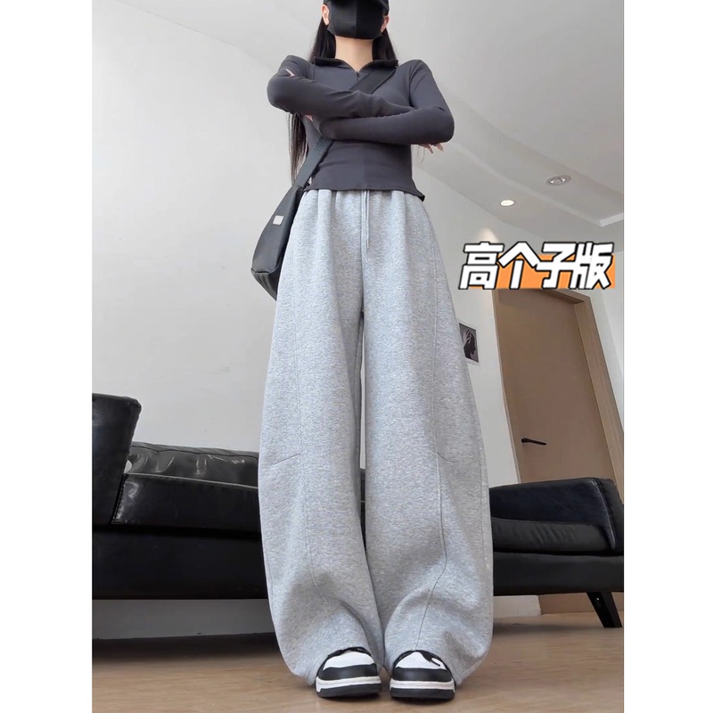 Tall Women's Extra-Long Light Gray Wide-Leg Pants, Autumn and Winter Fleece-Lined, Thickened, High-Waisted, Drapey, Extended-Length Sweatpants Tall Women's Extra-Long Light Gray Wide-Leg Pants, Autumn and Winter Fleece-Lined, Thickened, High-Waisted, Drapey, Extended-Length Sweatpants