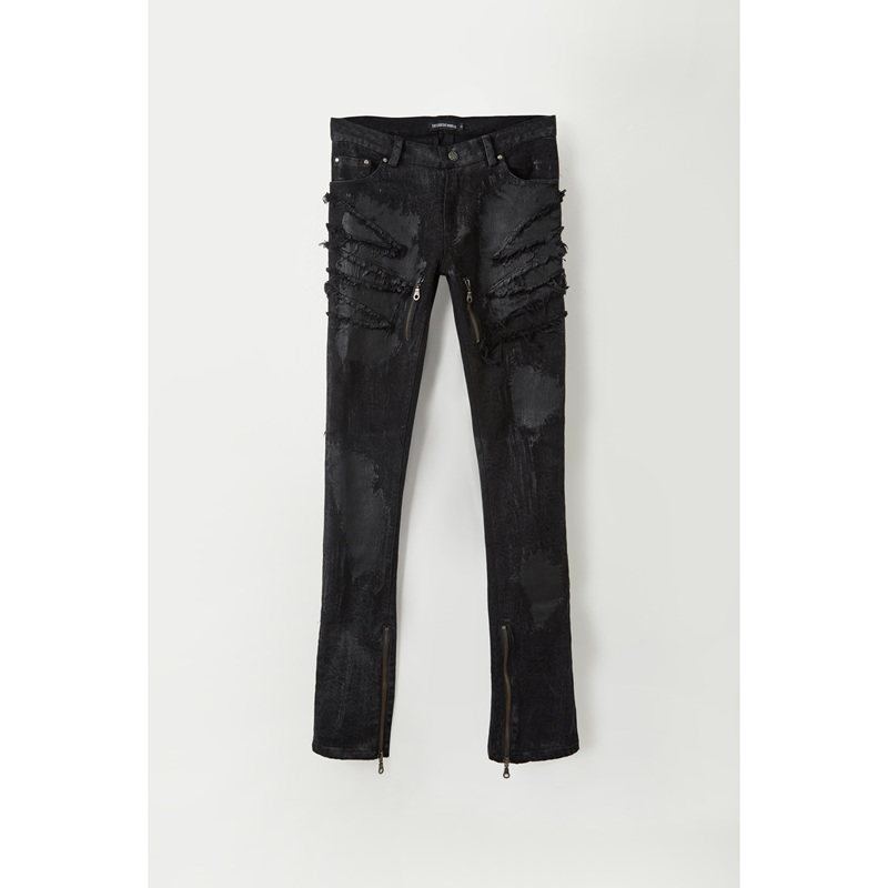 The Space between Us《Claw Marks》Brushed Wax Distressed Slim-Fit Wax Pants Heavy-Duty Zipper Jeans The Space between Us《Claw Marks》Brushed Wax Distressed Slim-Fit Wax Pants Heavy-Duty Zipper Jeans