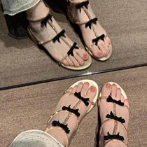 Hong Kong matching skirt high heel sandals for women 2024 summer thick heel rhinestone bow Roman style sandals and slippers