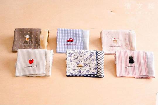 【现货】日本进口 hamamonyo 濱文様 和风双层棉纱刺绣手帕 礼物