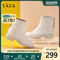 Tata he and she 2019 counter with the same fashion round head fashion boots all-match new medium heel boots womens winter SED01DD9