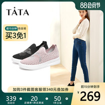 Tata he and she 2020 spring counter with the same cloth rhinestone full help women casual shoes flat-bottomed wild WHM01AM0