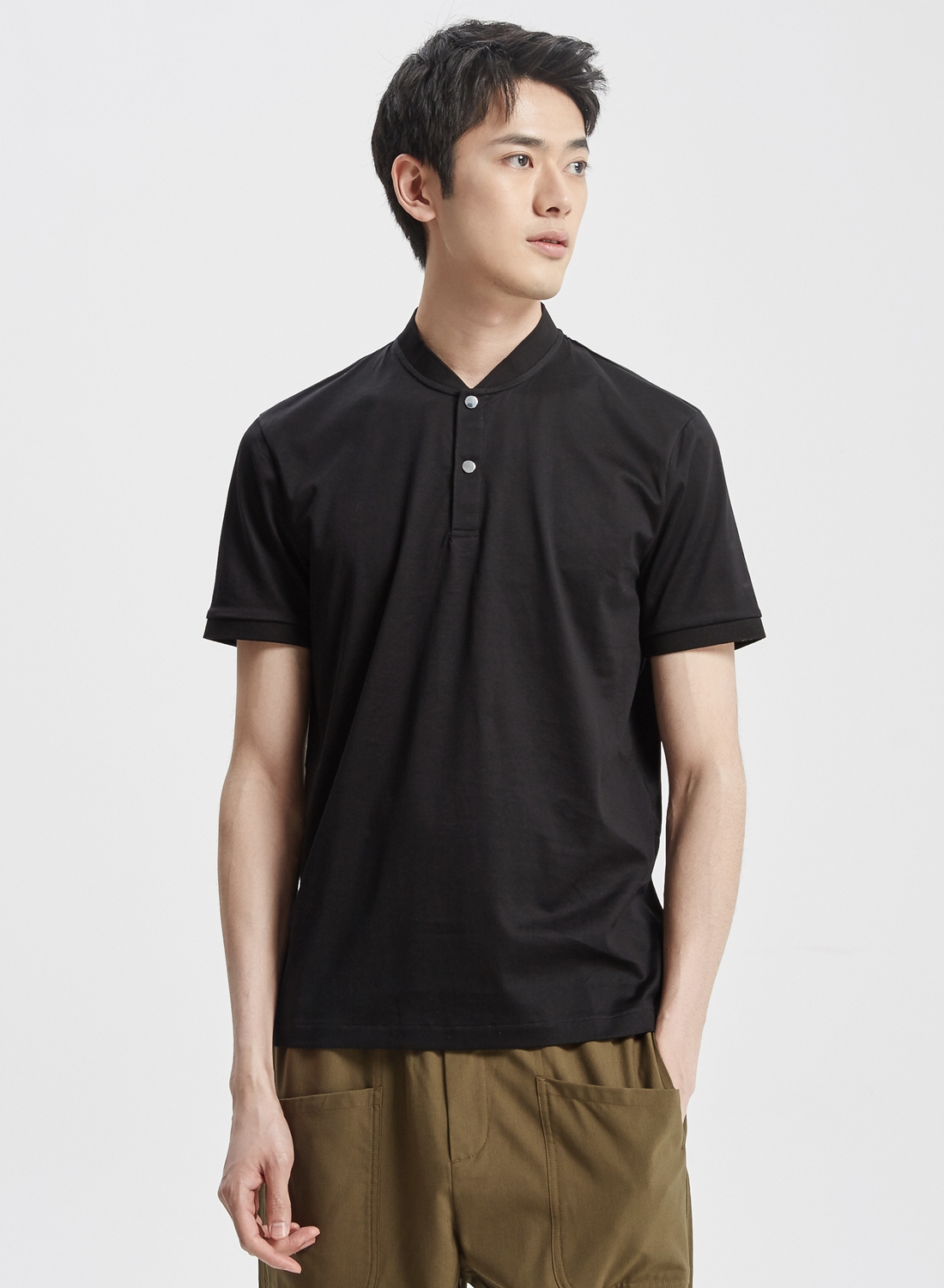 MECITY nam mùa hè rắn màu mỏng cổ áo bóng chày POLO áo sơ mi nam giản dị màu trắng tay ngắn - Polo áo cotton nam