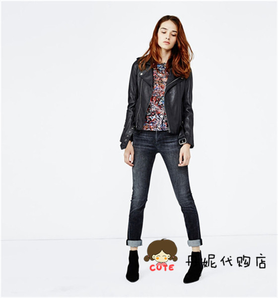 French maje 16 autumn and winter European and American handsome motorcycle lambskin coat