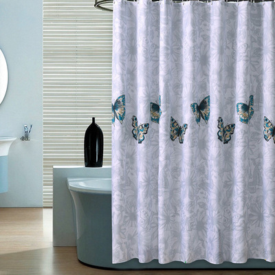 Shower curtain set with thick polyester waterproof bathroom toilet severance curtain butterfly bathroom curtain without punch hole