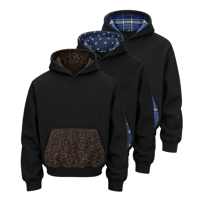 Dehz26Aw Wasteland Style Leopard Print Hooded Sweatshirt for Men, New Autumn Cleanfit Casual Short Wide Trendy Brand Top