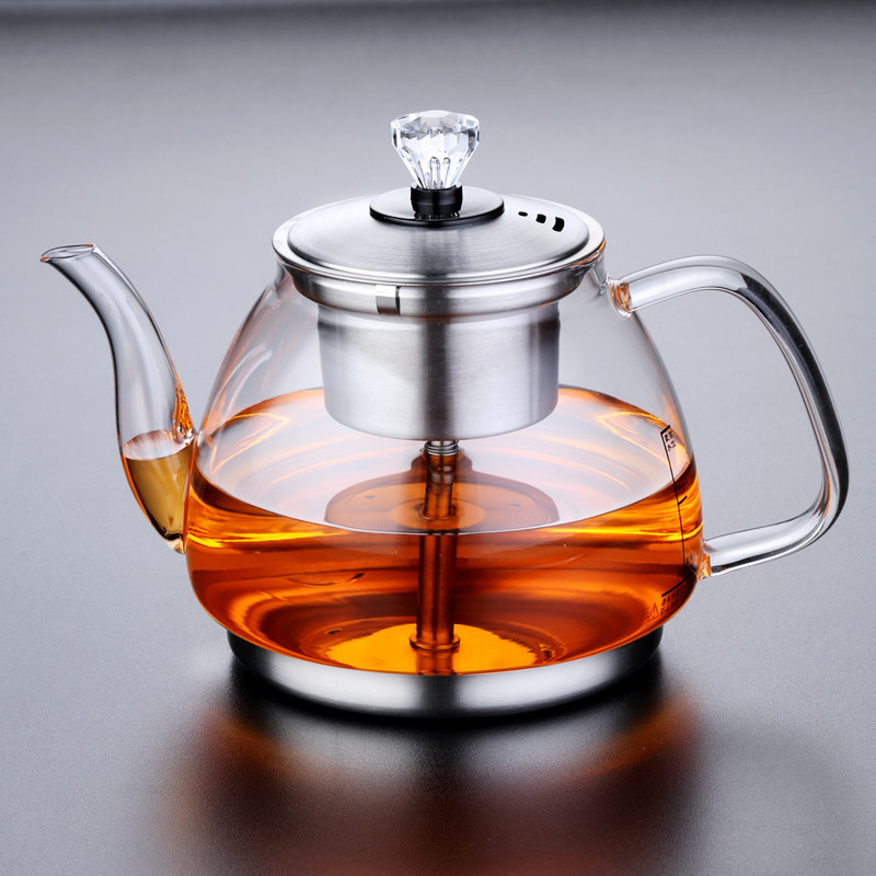 Induction cooker special glass steaming teapot thickened heat-resistant steam cooking teapot Household large capacity black tea steamer