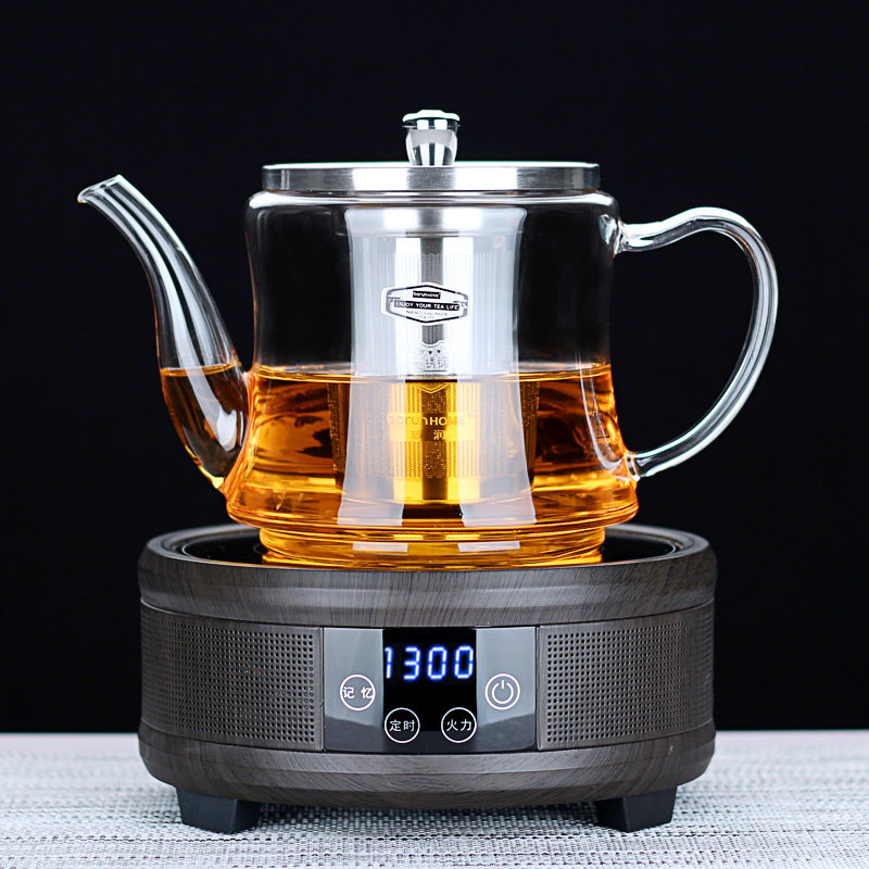 Induction Cookware Black Crystal Furnace Cooking Teapot Heat-Thickened Glass Pot Home Large Capacity Boiling Kettle Cooking Black Tea Suit