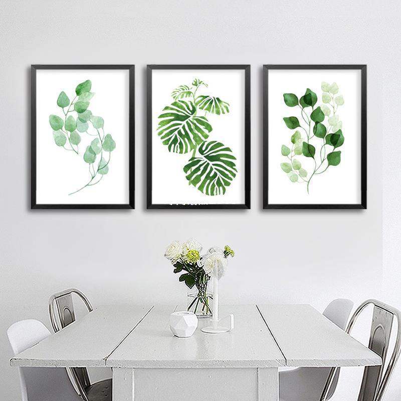 Minimalist Natural Leaf Canvas Paintings Nordic Green Wall A