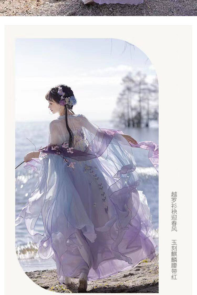 Китайцы одежда наборы 汉风唐韵原创【春不晚】唐制诃子裙汉服女仙气破袖大袖衫刺绣