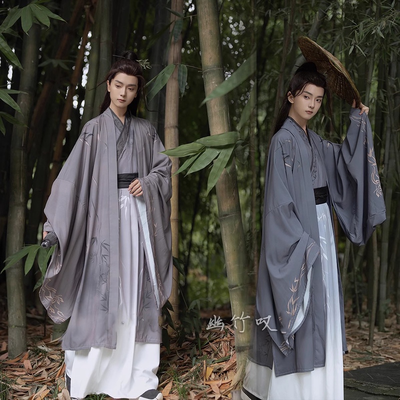 Huayong [Youzhu Yin] Original Hanfu Wei-Jin Style Ancient Costume Printed Suit, Unisex Student Uniform Class Uniform