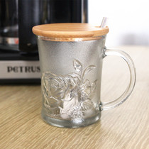 Japanese frosted glass with lid spoon mug cup tea cup with coffee scented tea cup creative heat-resistant water Cup