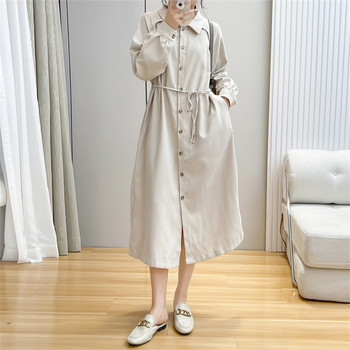 Women's cotton long-sleeved mid-length shirt dress
