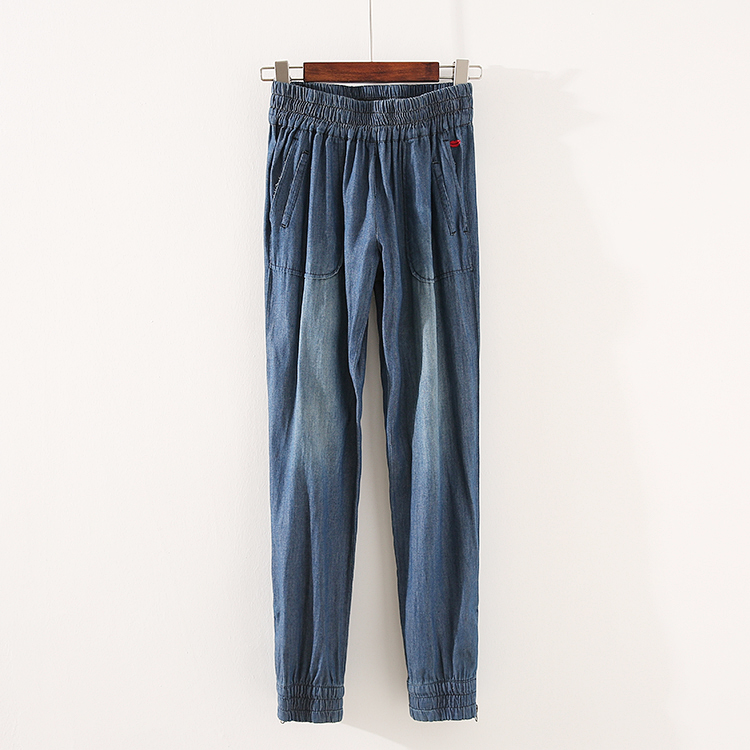 Mùa xuân và mùa hè eo đàn hồi eo cao jeans Hàn Quốc giản dị hoang dã rửa jeans củ cải quần quần phụ nữ quần quần jean dài