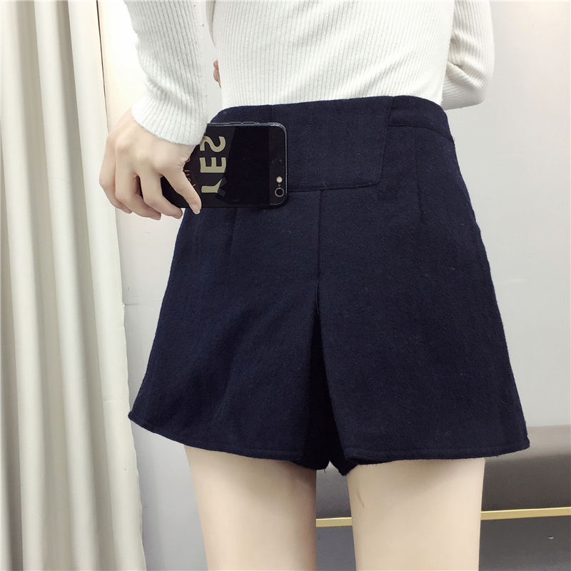 Hui Yi Ge mùa thu và mùa đông quần short len ​​cao eo Phiên bản Hàn Quốc của Slim thêu mặc quần legging rộng giản dị quần sooc đũi nữ