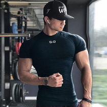 Muscle fitness clothing Short Sleeve T quick-drying fitness clothing running clothing training elastic fitness tights mens sports T-shirt