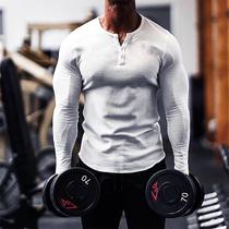Muscle kid fitness long sleeve button shirt round neck fitness mens sports sweater stretch Leisure running shapewear