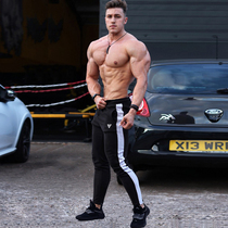 Autumn tide brand mens stitching slim zipper sports pants mens cotton breathable elastic fitness sports trousers