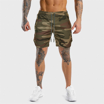 Fitness training shorts mens quick-drying thin five-point pants solid color slim stretch beach pants summer