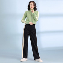 Free Breathing 2021 autumn new casual personality short zipper stand neck cardigan high waist wide leg pants two-piece set