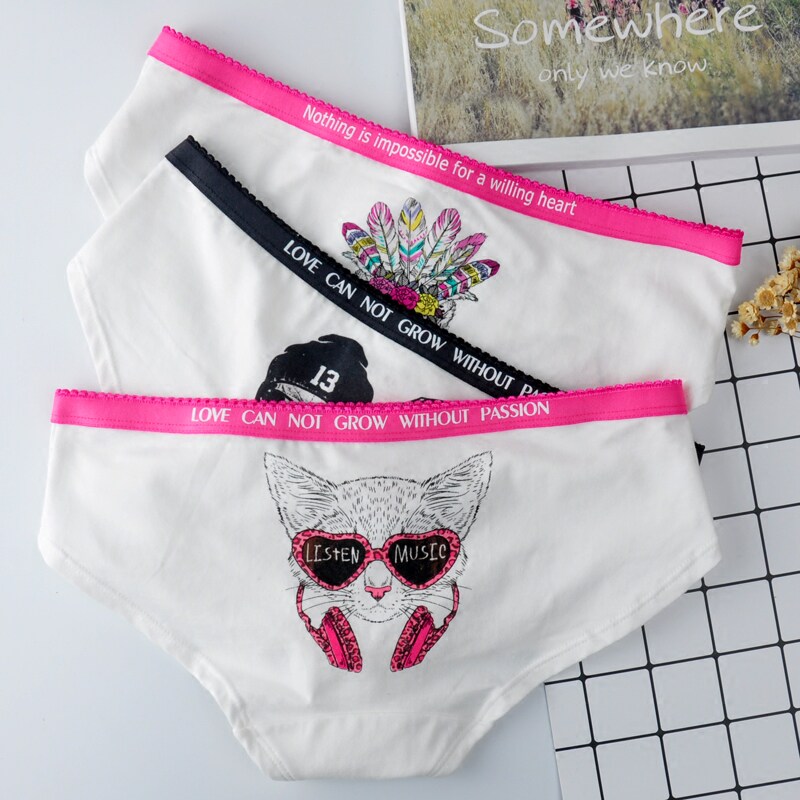 Fashion Cotton Print Cartoon Letters Mid Waist Lady Triangle Pants Cute Teenage Cotton Briefs Female Cotton Crotch