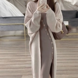 Осенний свитер, кардиган, комплект, дизайнерское платье, изысканный стиль, французский стиль, облегающий крой