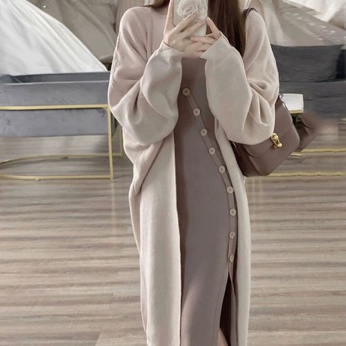 Осенний свитер, кардиган, комплект, дизайнерское платье, изысканный стиль, французский стиль, облегающий крой