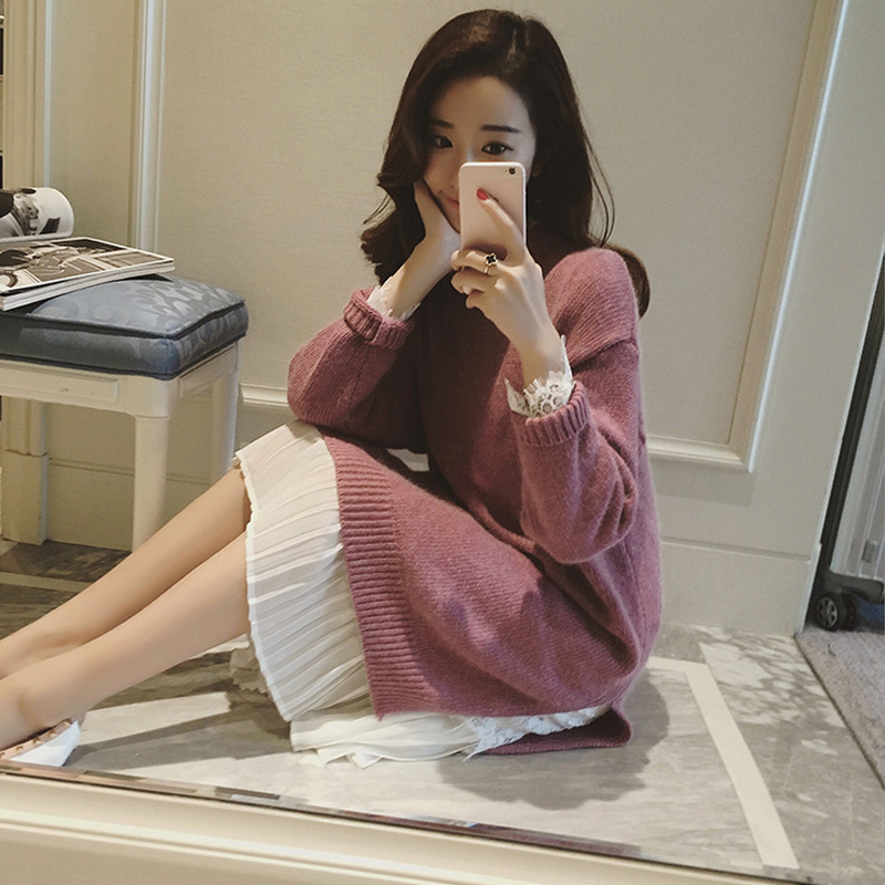 High-end autumn and winter new women's Hong Kong flavor retro fashion two-piece set celebrity small fragrance lace bottoming sweater suit