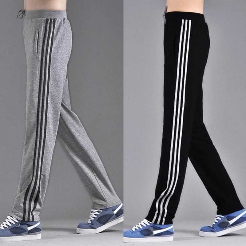 Men's Summer Thin Sports Pants with Three Stripes, Spring and Autumn Style, Pure Cotton Sweatpants, Straight Loose Fit, Casual Running Long Pants