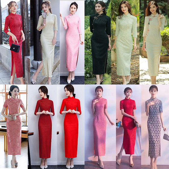 Grandma Xi's wedding banquet catwalk young style cheongsam 2024 new etiquette long style wedding mother's improved large size welcome