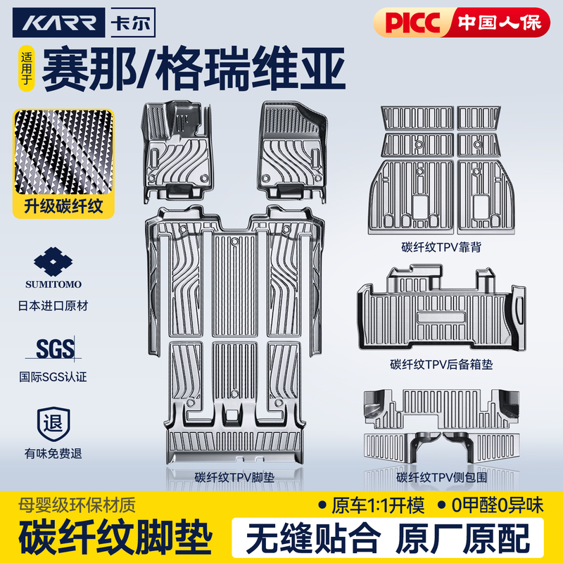 Special 27-Piece Toyota Sienna/Granvia Floor Mats, Sienna Tpv Carbon Fiber Tpe Full Surround Floor Mats, Middle Row 26