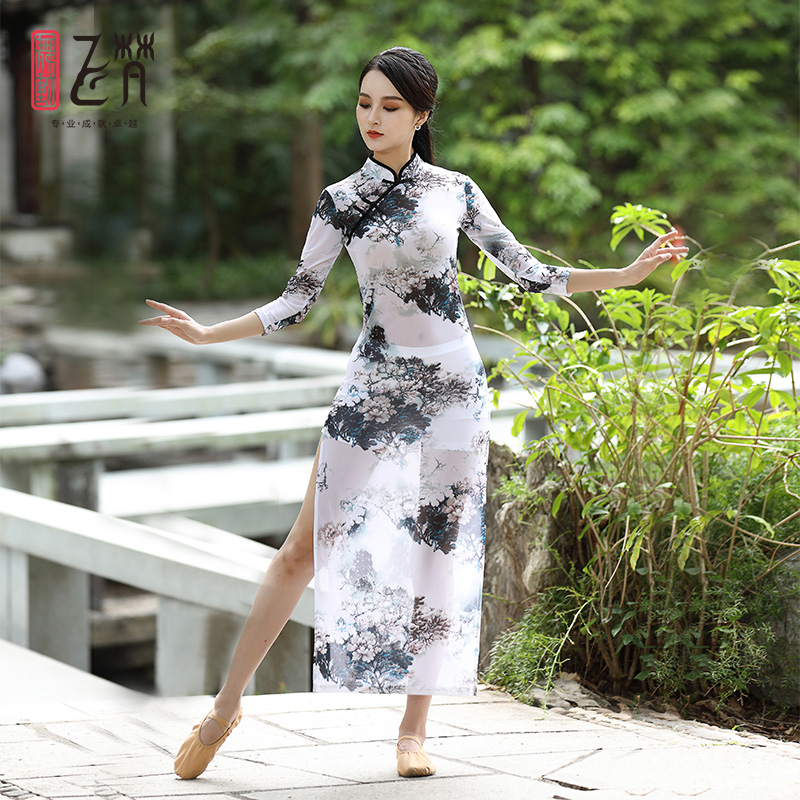 Classical dance clothing spring and summer suit elastic gauze practice clothing female dance clothing ancient style of the Republic of China passionate cheongsam