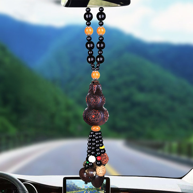 Hoist car pendant peach wood car interior pendant in and out safety character decoration net red front car car rearview mirror hanging