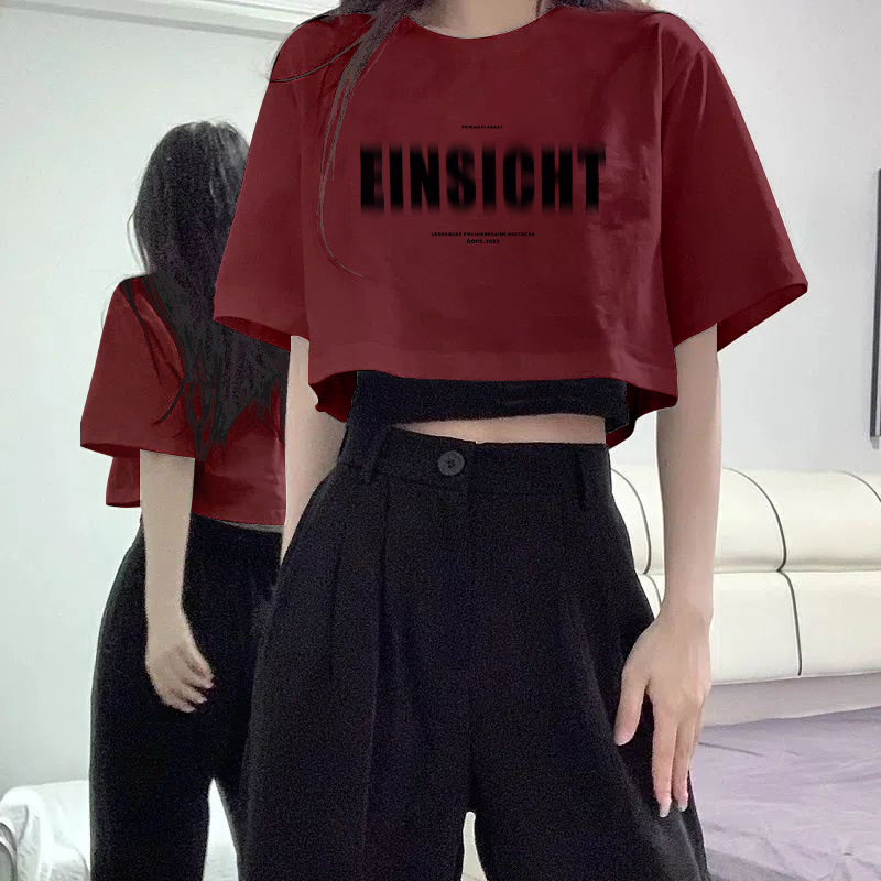 Pure Cotton American Retro Drop-Shoulder Short-Sleeve T-Shirt for Women, Summer 2025, Burgundy Round-Neck Short Top, Trendy ins