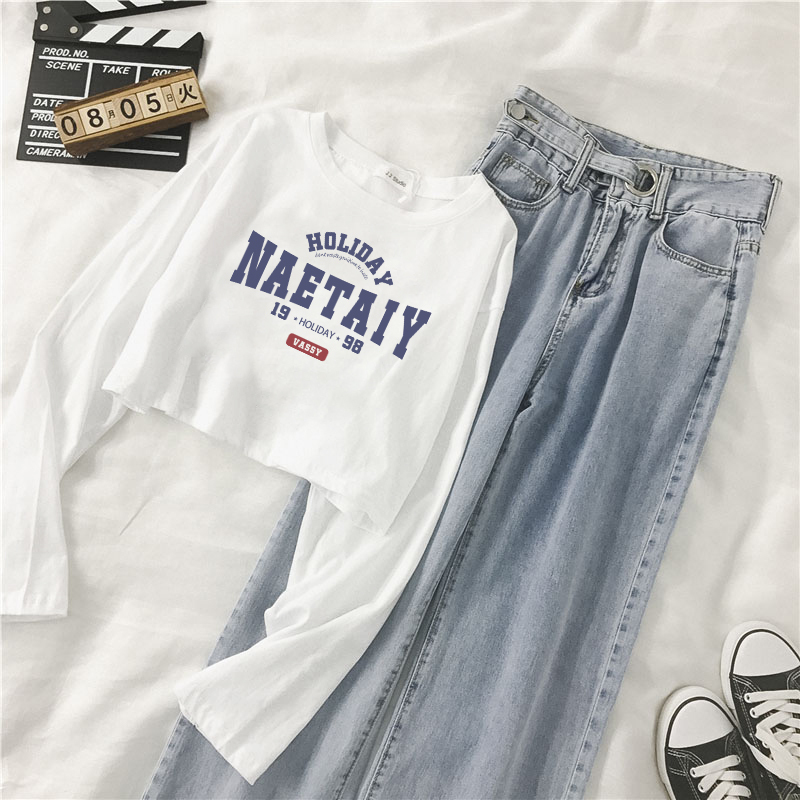 Pure Cotton Spring and Autumn New Design Niche Short T-Shirt for Women ins Korean Style Loose Chic Hong Kong Style Long-Sleeved Top