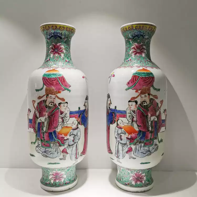 清代同治粉彩福禄寿花瓶对景德镇窑全美品瓷器收藏-Taobao-Tmall