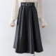 Black PU leather skirt skirt women's autumn and winter 2022 new high-waisted mid-length high-end skirt design sense is small