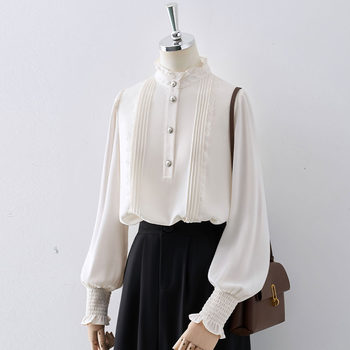 French chic small top spring 2022 new western style fashion long-sleeved shirt women's design sense niche temperament