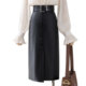 Black package hip skirt women's autumn and winter 2022 new high waist mid-length PU leather skirt all-match skirt small temperament